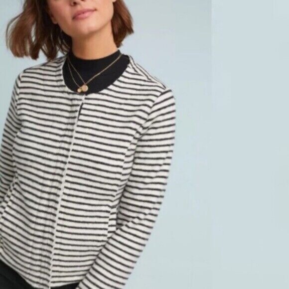Anthropologie Dolan Striped Moto Jacket Zipper Black White Size XS Minimalist - Picture 2 of 12
